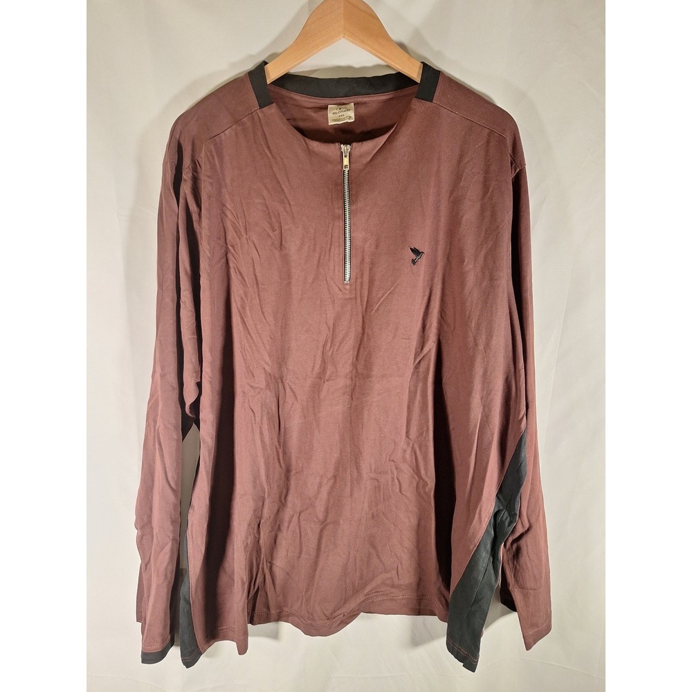 Sclothers‎ Mens 3XL Brown Quarter Zip Long Sleeve Shirt Contrast Trim Bird Logo